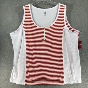 Avenue Top Womens 26/28 Red White Stripe Sleeveless Athletic Stretch 1/4 Zip NEW